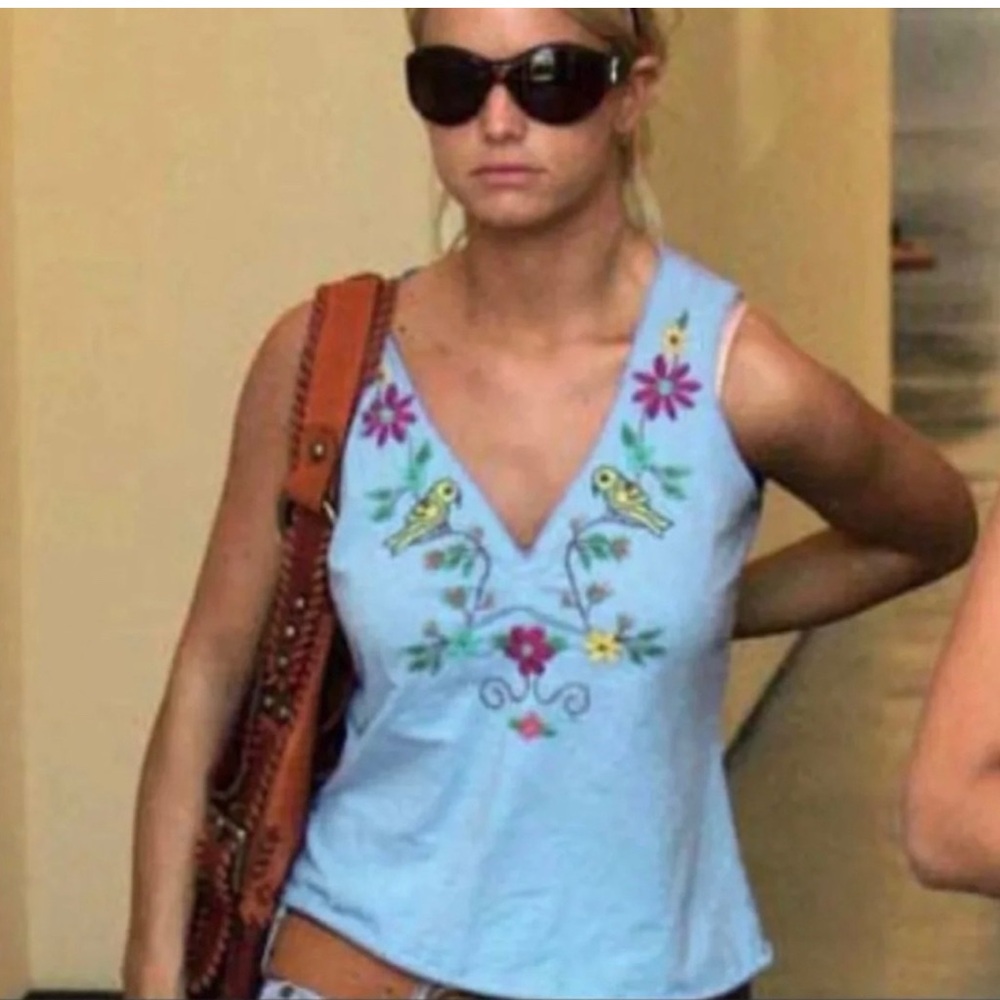 Johnny Was Turquoise Embroidered Tank Top Aso Jessica Simpson